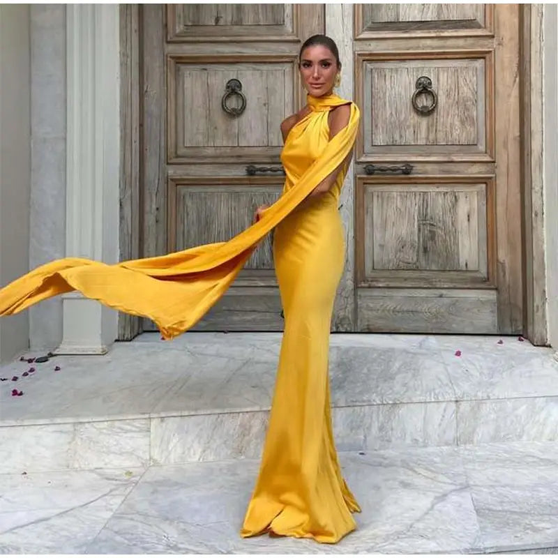 One Shoulder Satin Maxi Dress – Elegant Evening Gown