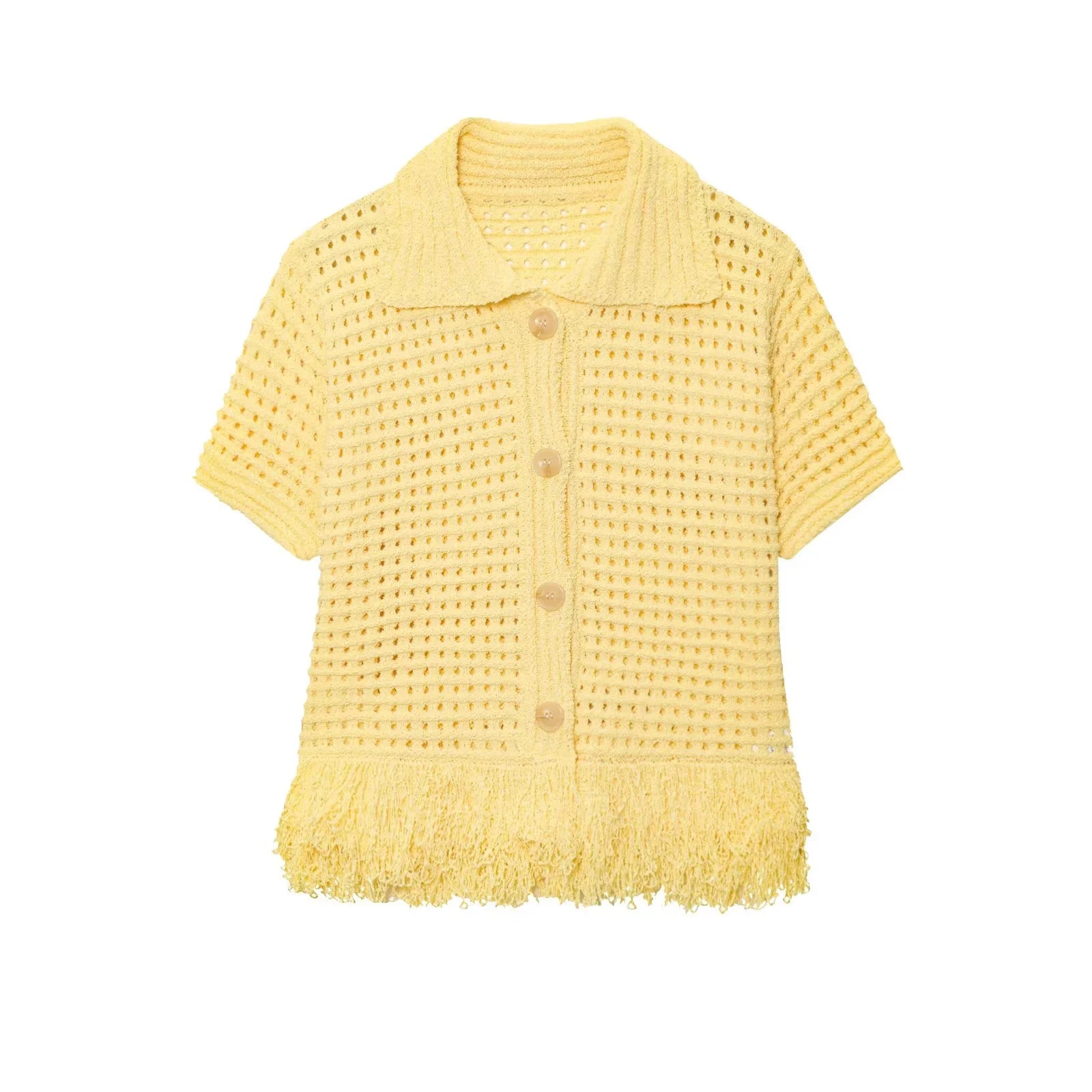 Knitted Two Piece Set – Tassel Short Sleeve Top & Mini Skirt Co ord Outfit