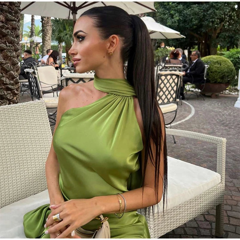 One Shoulder Satin Maxi Dress – Elegant Evening Gown
