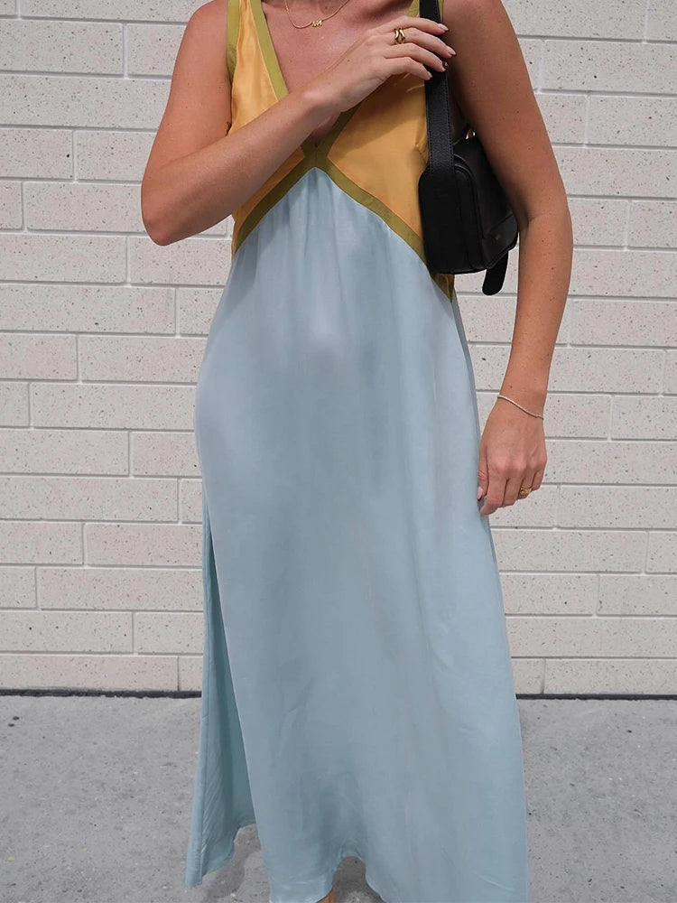 Sleeveless V Neck Maxi Dress – Breathable Summer Long Dress