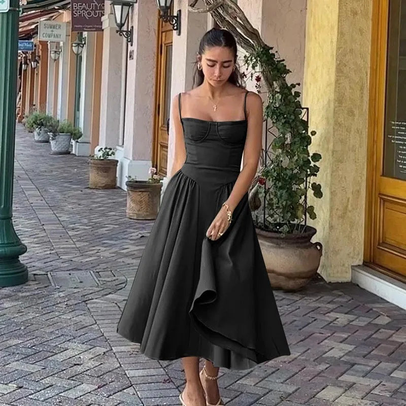 Midi Dress – Vintage Square Neck Sleeveless Summer Dress