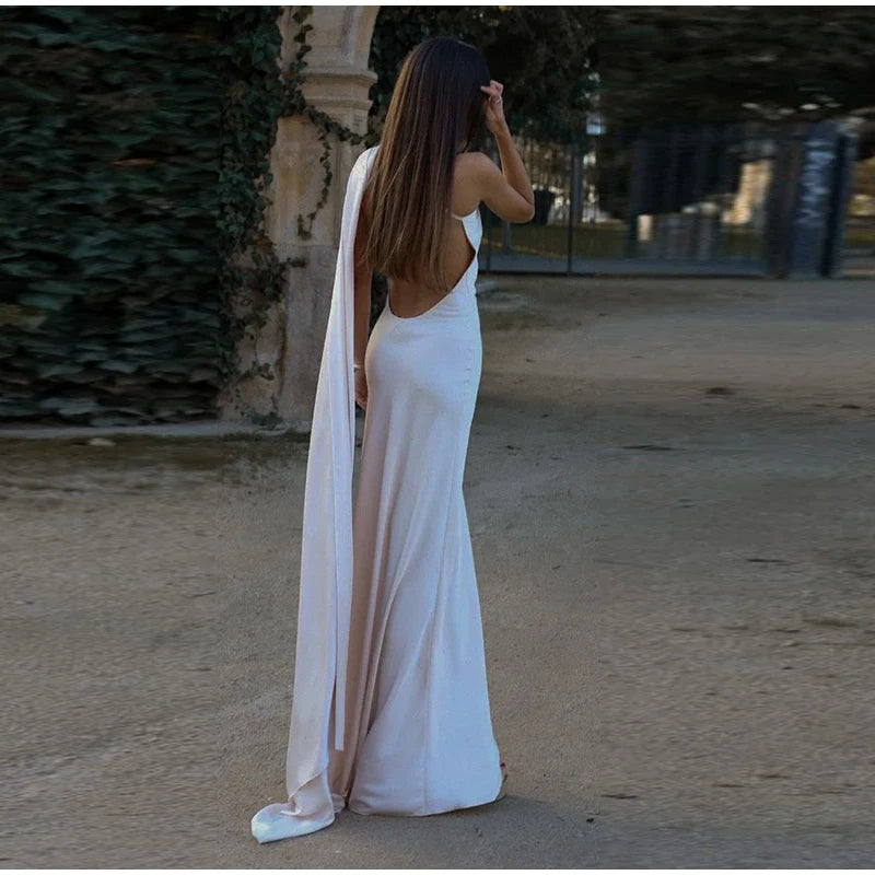 One Shoulder Satin Maxi Dress – Elegant Evening Gown