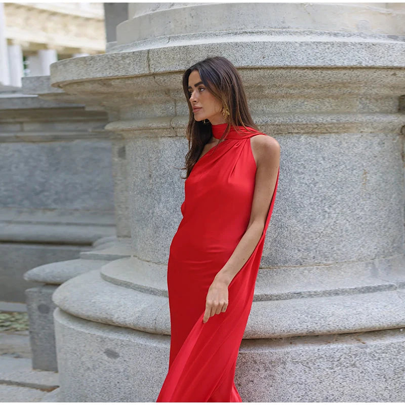 One Shoulder Satin Maxi Dress – Elegant Evening Gown