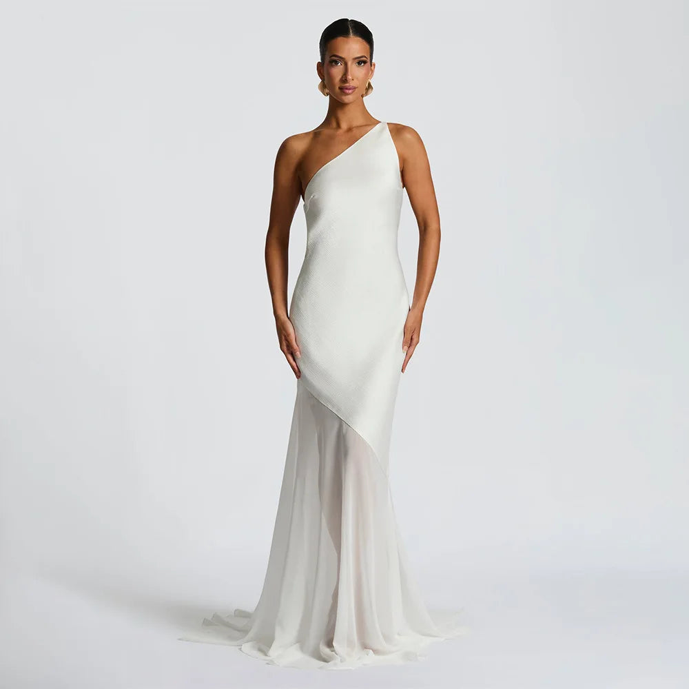 Satin One Shoulder Maxi Dress – Elegant Mermaid Gown