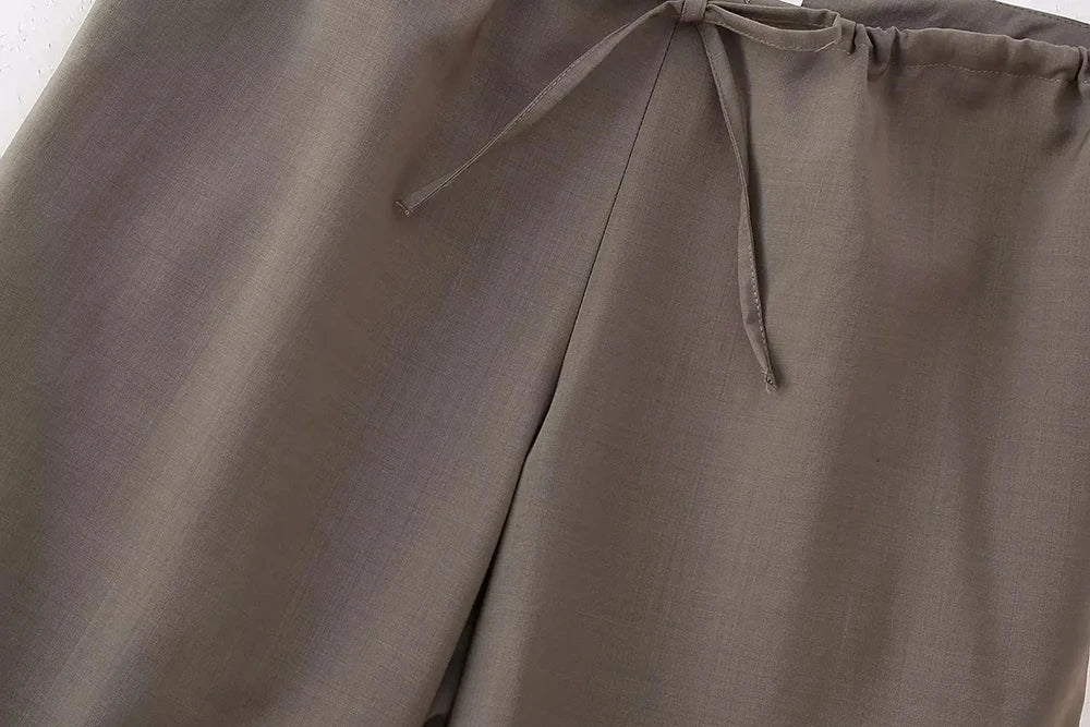 Summer Two Piece Set – Pleated Halter Top & Straight Wide Leg Pants