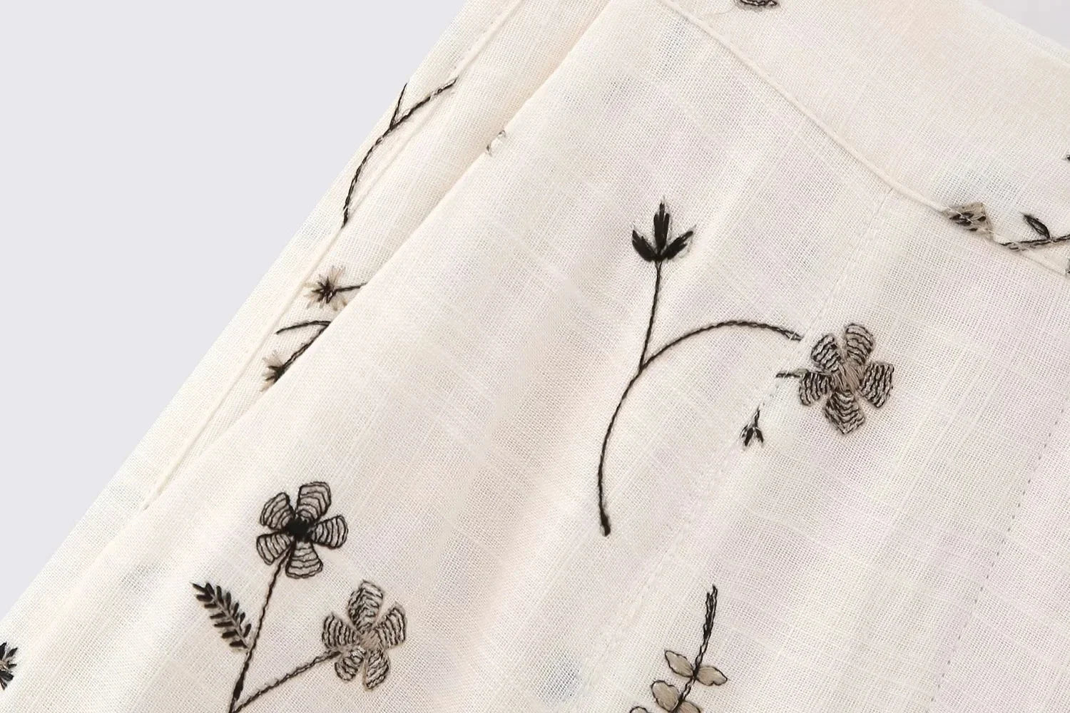 White Floral Two Piece Set – Embroidered Crop Top and Long Skirt