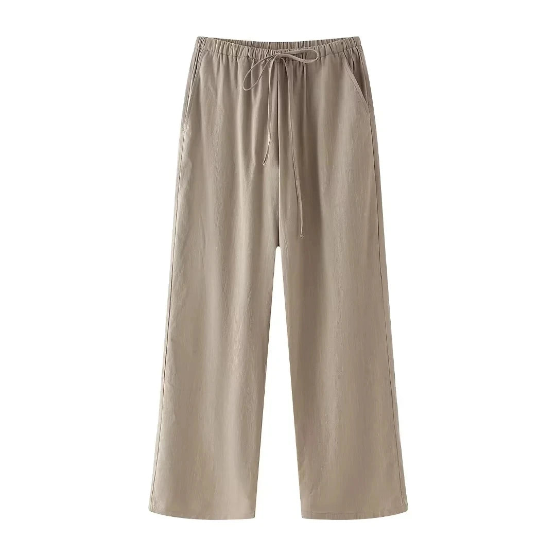 Khaki Two Piece Set – Loose Belted Blazer and Wide Leg Trousers