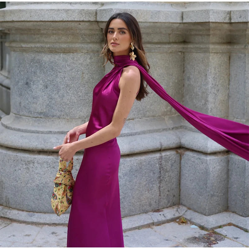 One Shoulder Satin Maxi Dress – Elegant Evening Gown