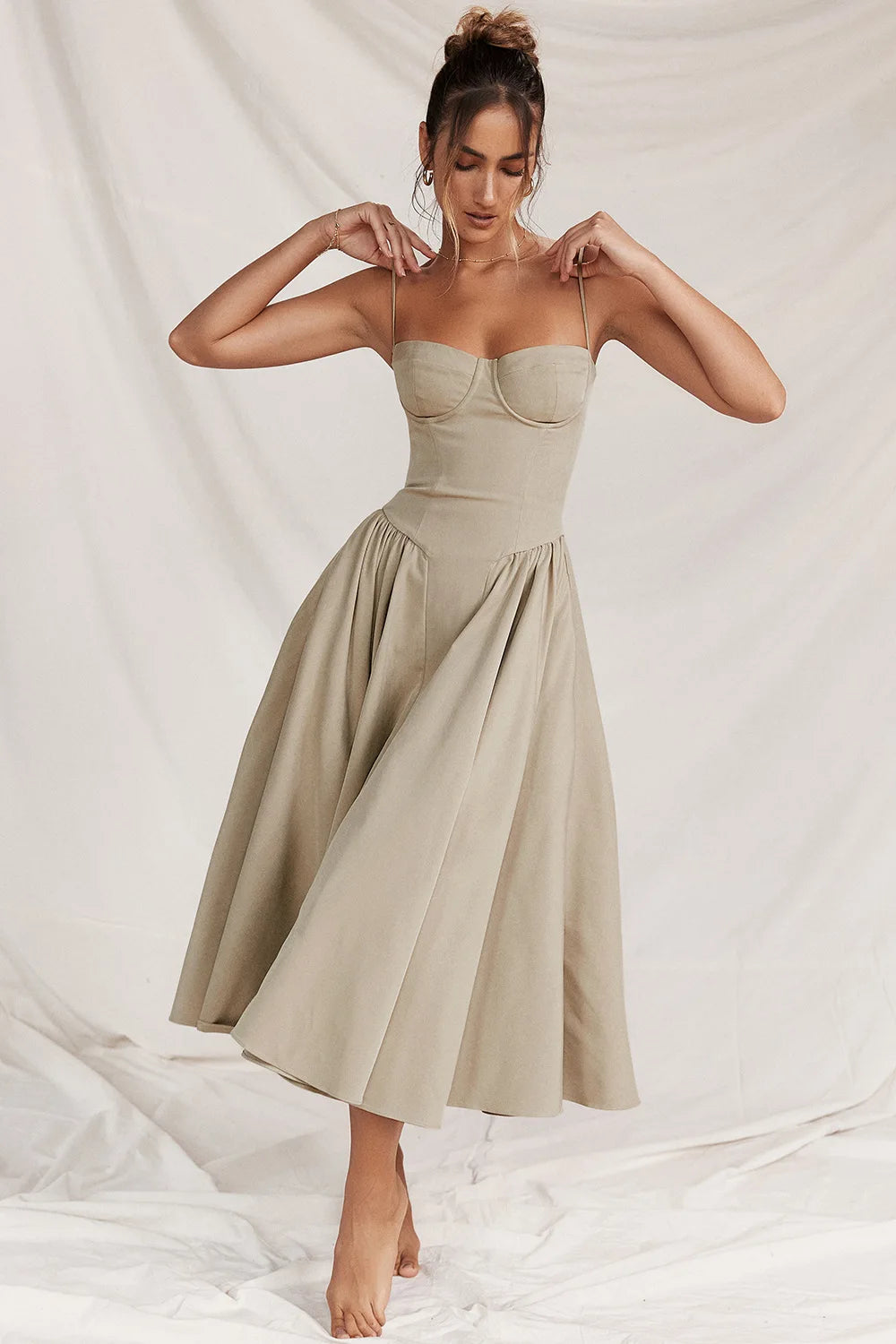 Midi Dress – Vintage Square Neck Sleeveless Summer Dress