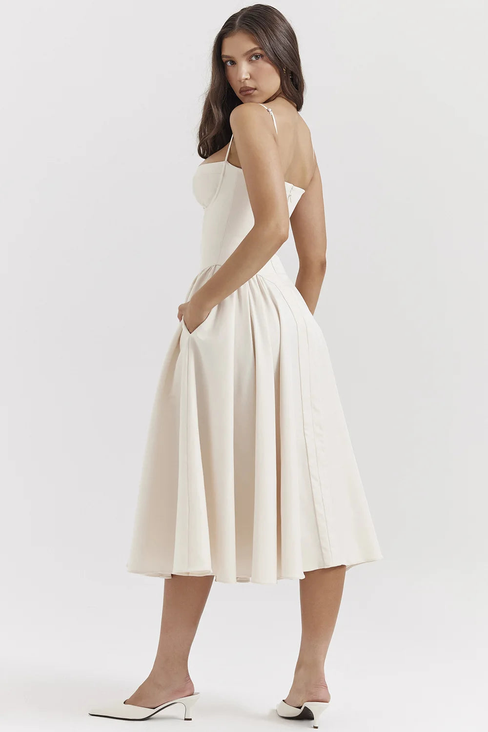 Midi Dress – Vintage Square Neck Sleeveless Summer Dress