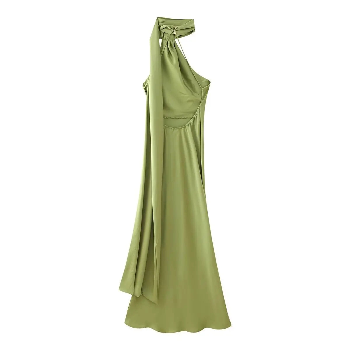 One Shoulder Satin Maxi Dress Formal Evening Gown