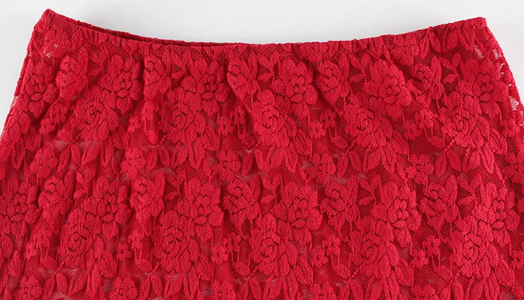Red Lace Two Piece Set – Sleeveless Crop Top & Maxi Skirt