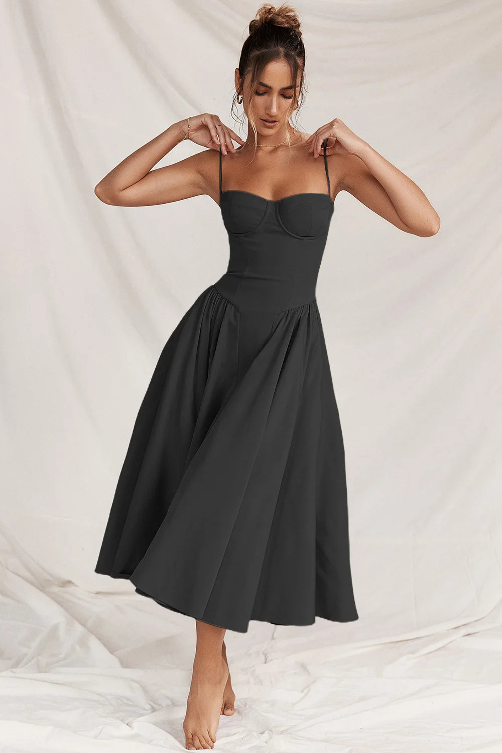 Midi Dress – Vintage Square Neck Sleeveless Summer Dress