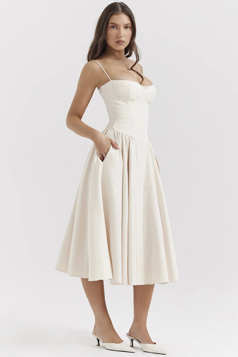 Midi Dress – Vintage Square Neck Sleeveless Summer Dress