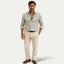 Men's Casual Linen Cotton Striped Shirt-The British Gentlemen