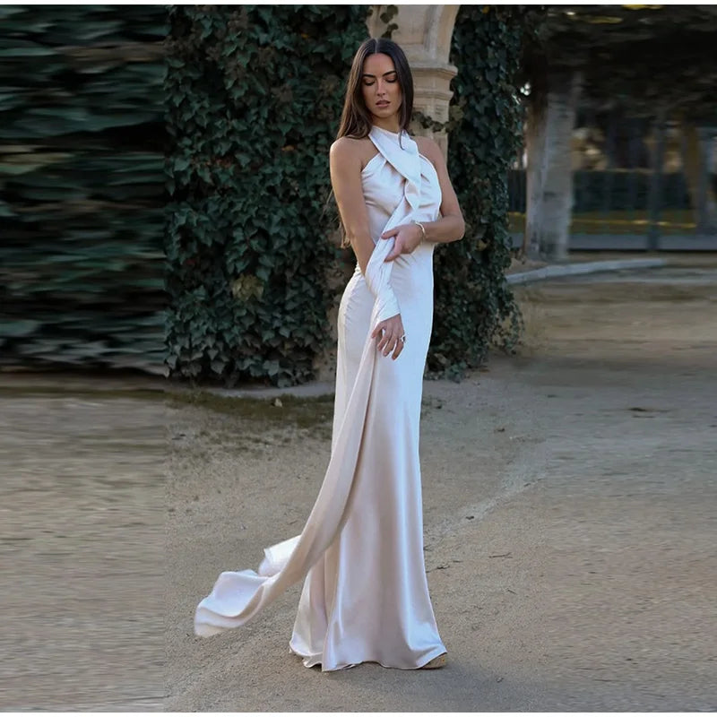 One Shoulder Satin Maxi Dress – Elegant Evening Gown