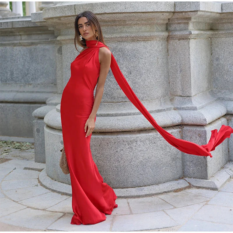 One Shoulder Satin Maxi Dress – Elegant Evening Gown