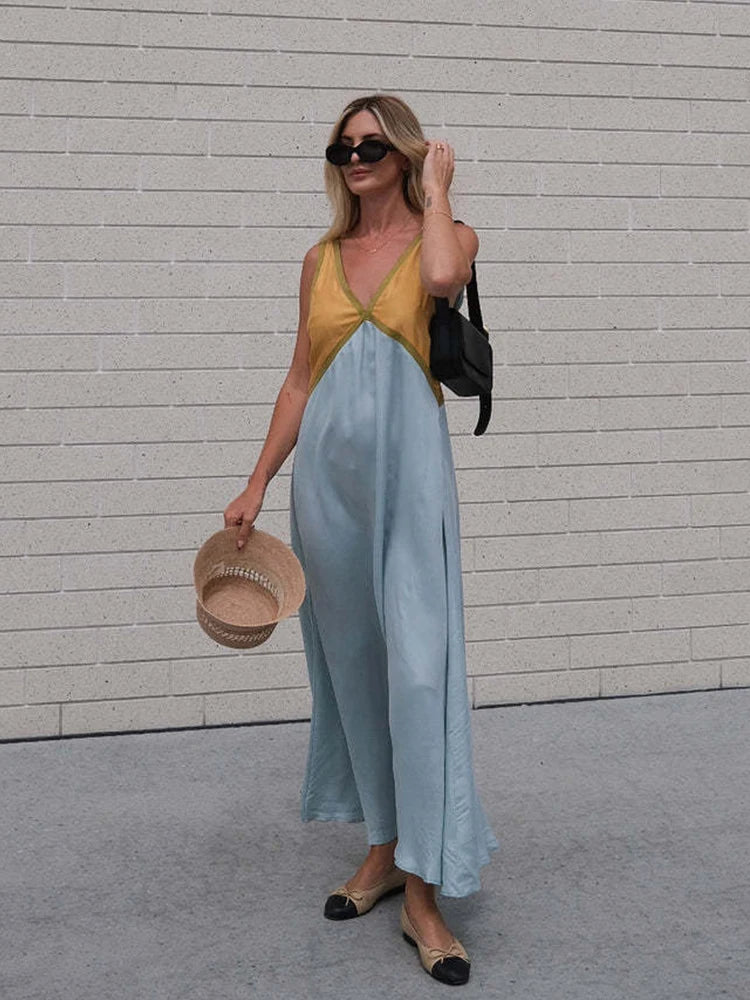 Sleeveless V Neck Maxi Dress – Breathable Summer Long Dress