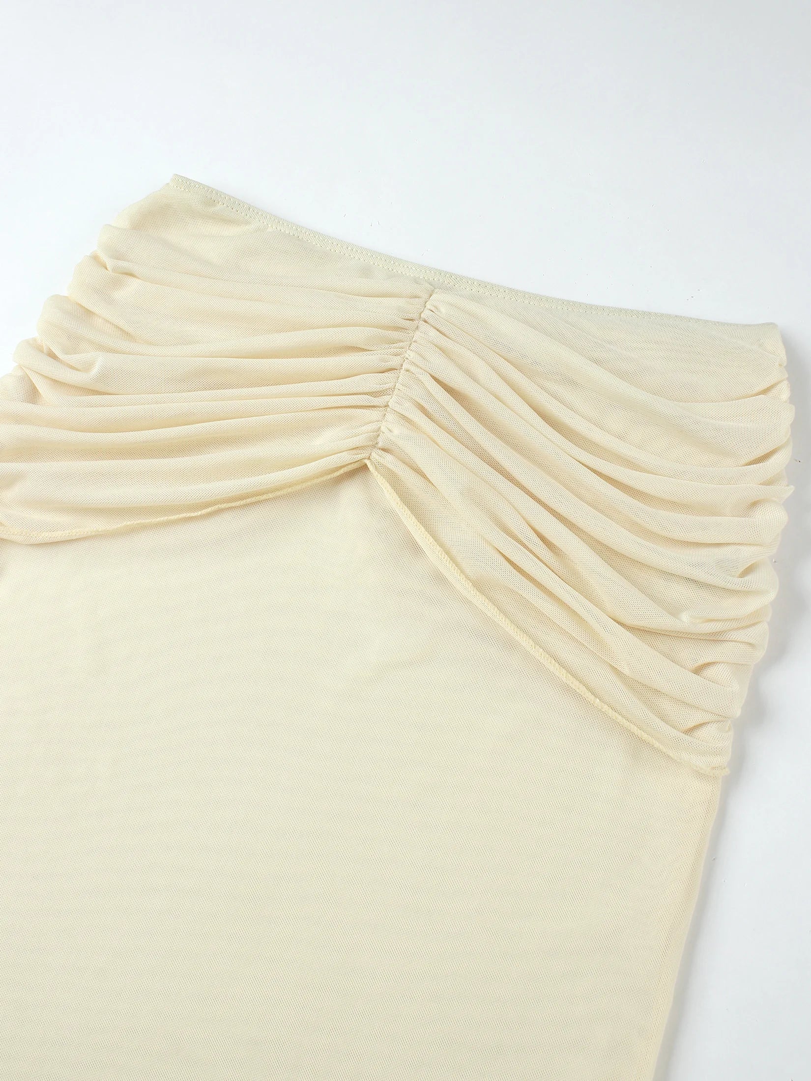 Beige 3 Piece Bikini Set – Strapless Bandeau Top with Sheer Maxi Skirt