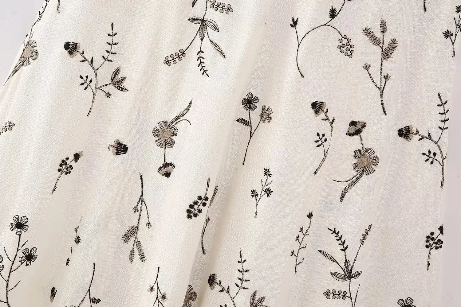 White Floral Two Piece Set – Embroidered Crop Top and Long Skirt