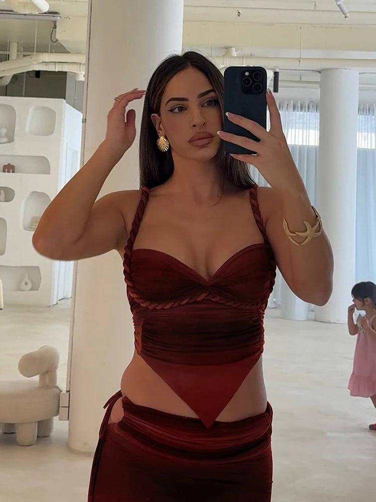 Gradient Two Piece Set – Braided Strap Crop Top & Maxi Skirt