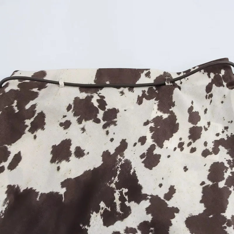 Cow Print Satin Set – Top & High Waist Skirt