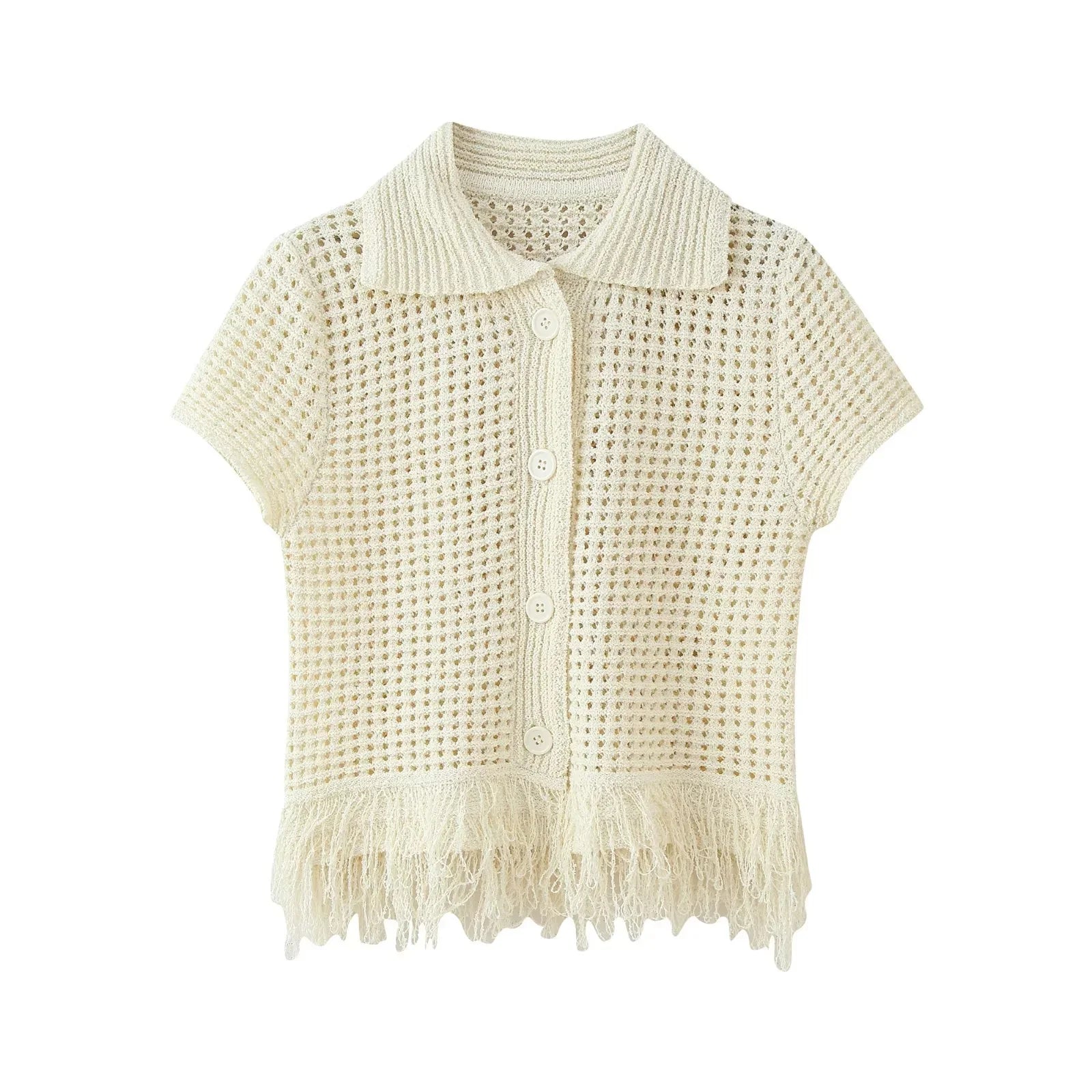 Knitted Two Piece Set – Tassel Short Sleeve Top & Mini Skirt Co ord Outfit