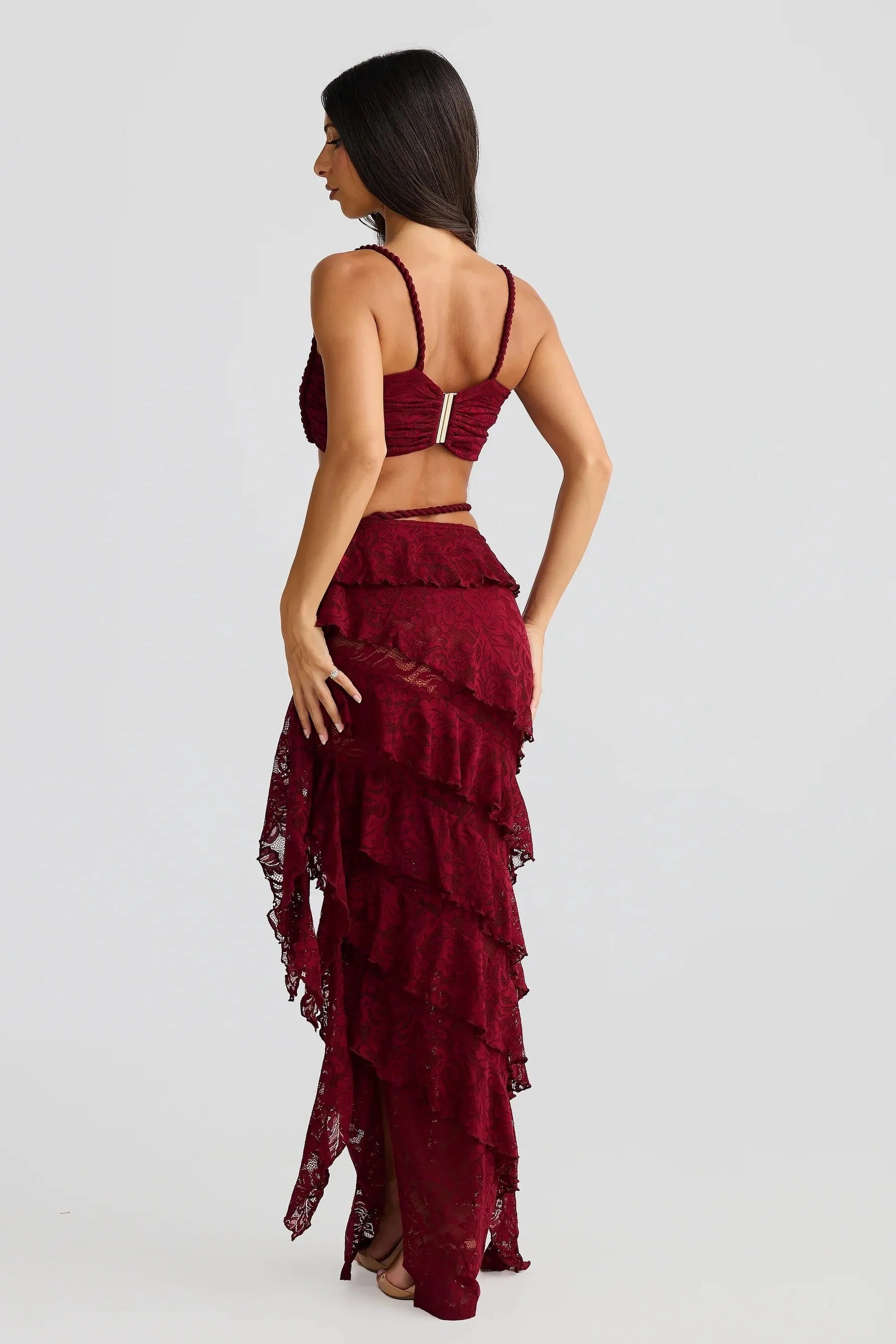 Lace Two Piece Set – Crop Top & Ruffle Maxi Skirt