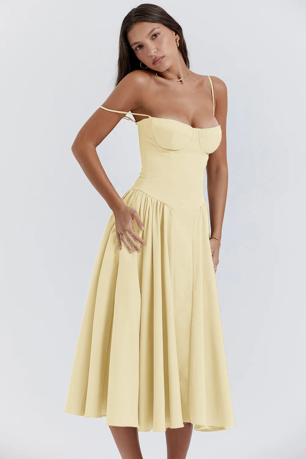 Midi Dress – Vintage Square Neck Sleeveless Summer Dress