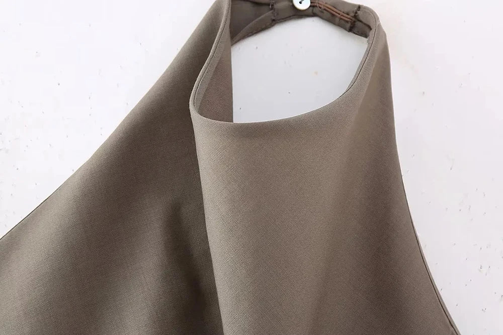 Summer Two Piece Set – Pleated Halter Top & Straight Wide Leg Pants