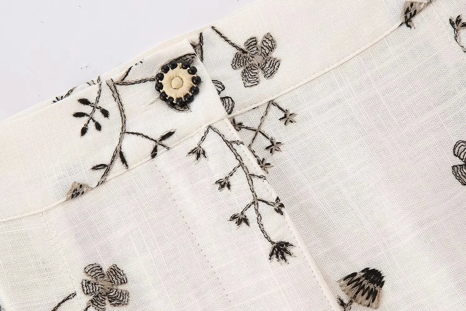 White Floral Two Piece Set – Embroidered Crop Top and Long Skirt