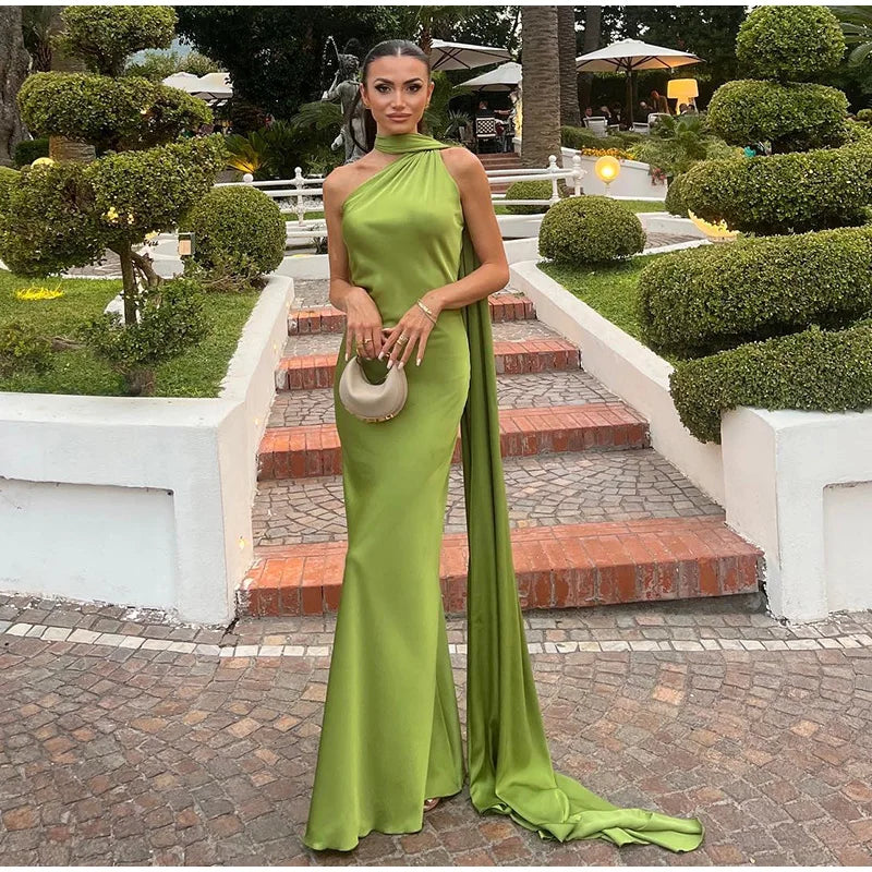 One Shoulder Satin Maxi Dress – Elegant Evening Gown
