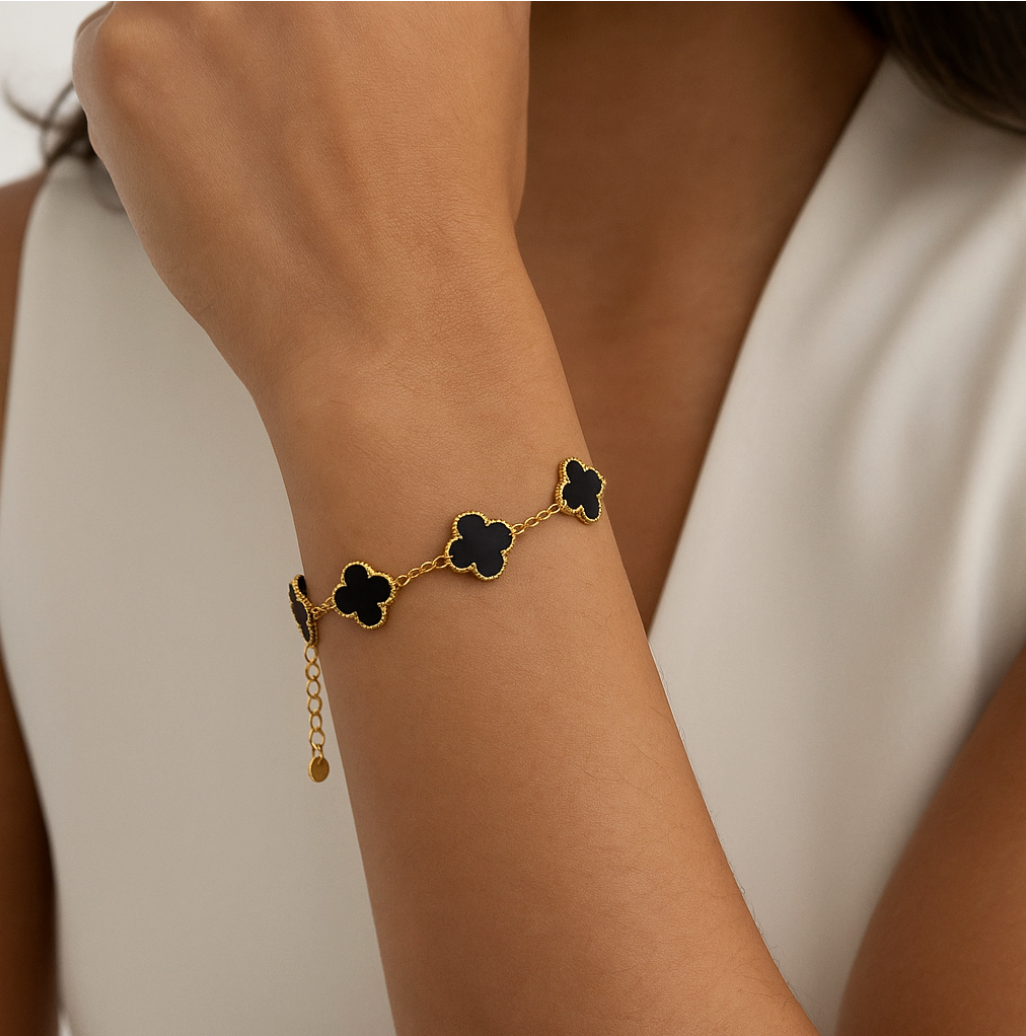Gold Stainless Steel Clover Charm Bracelet-Jordyn the Label