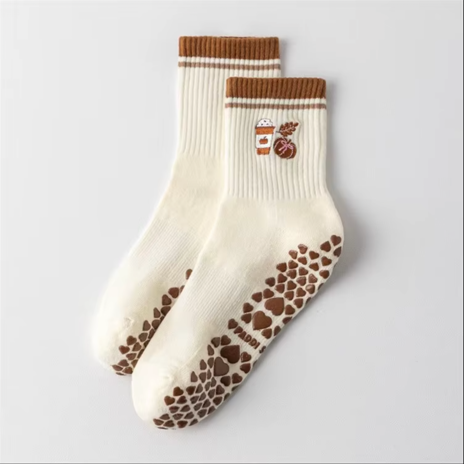 Autumn Brown Non Slip Grip Pilates Yoga & Fitness Socks