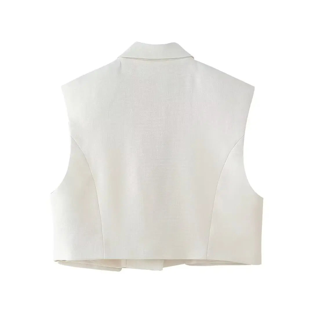 2 Piece Vest and Pants Set – Sleeveless Crop Blazer Top & High Waist Wide Leg Pants