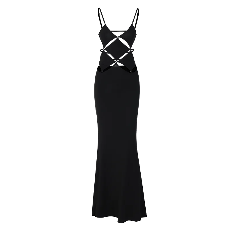 Satin Maxi Dress – Cut Out Spaghetti Strap Gown