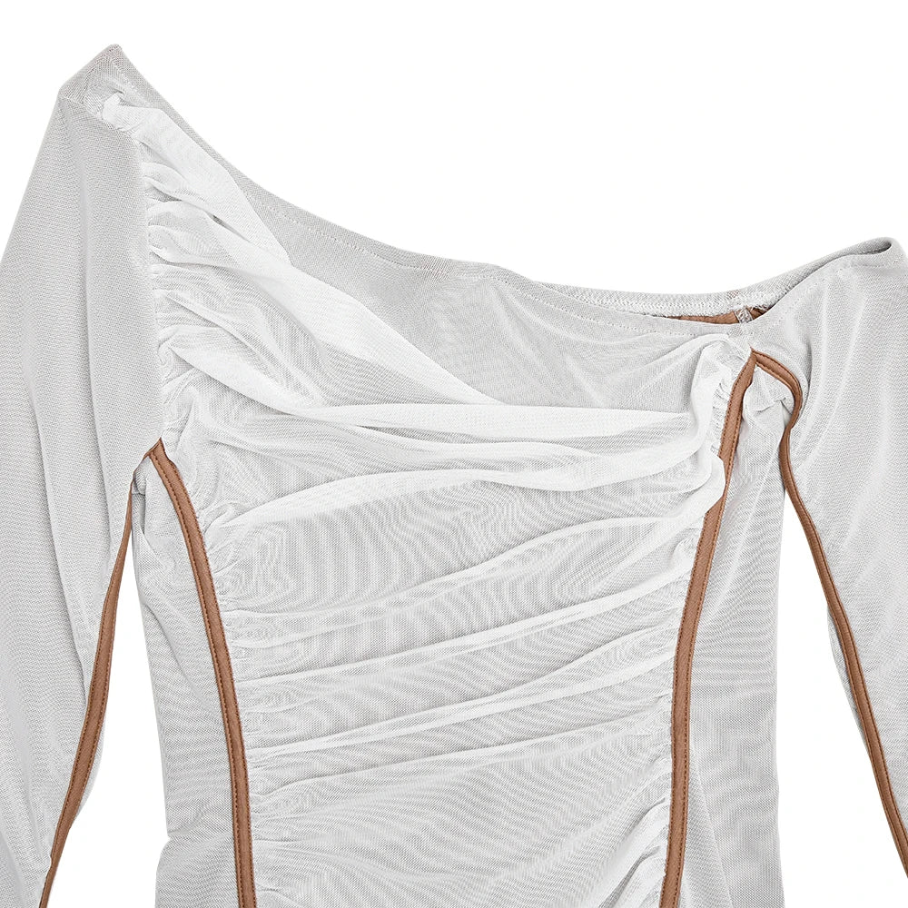 Elegant One Shoulder Long Sleeve Midi Dress – Bodycon Ruched Party Outfit