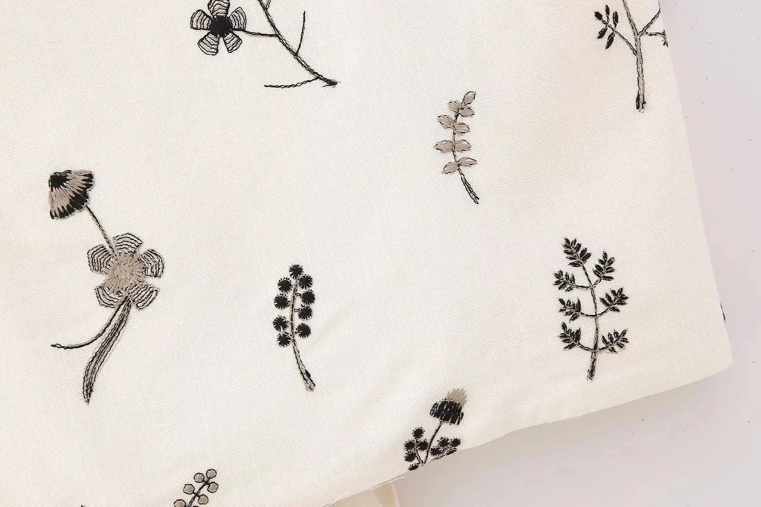 White Floral Two Piece Set – Embroidered Crop Top and Long Skirt