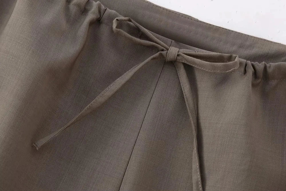 Summer Two Piece Set – Pleated Halter Top & Straight Wide Leg Pants