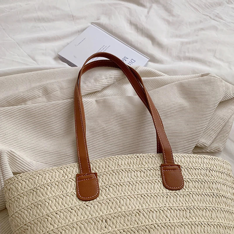 Straw Tote Bag – Large Capacity Woven Shoulder Handbag