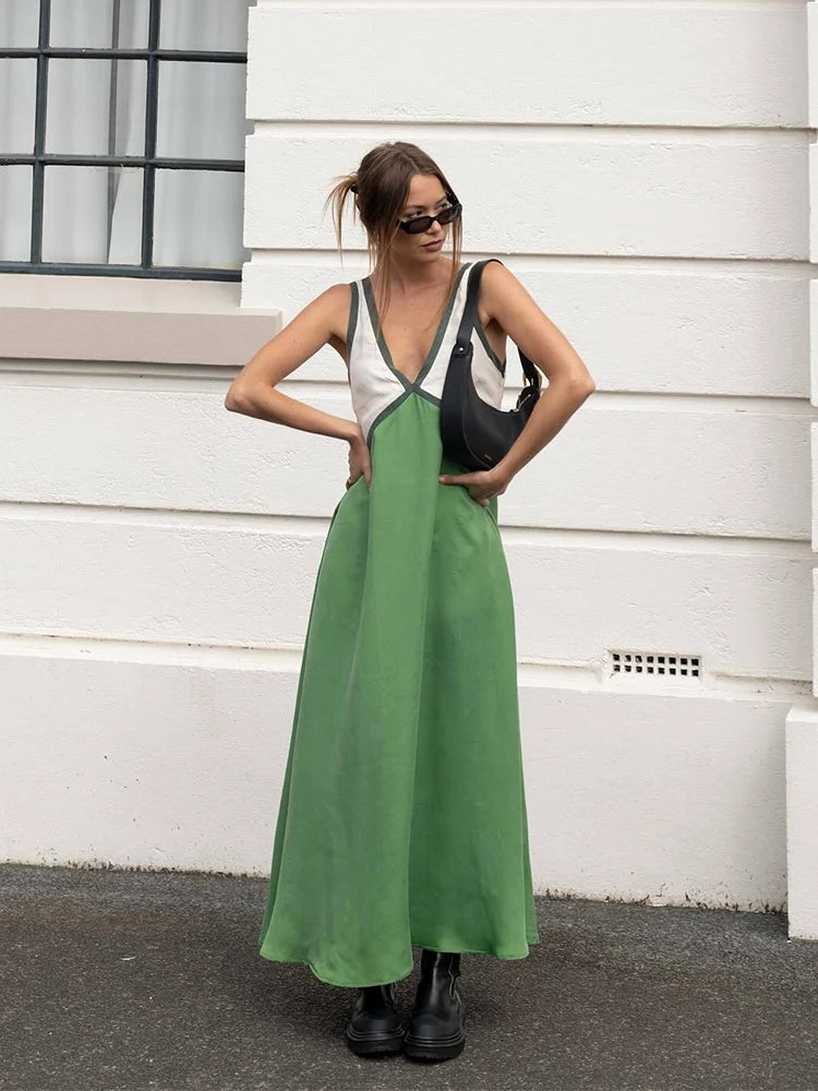 Sleeveless V Neck Maxi Dress – Breathable Summer Long Dress
