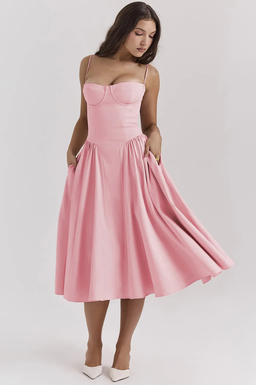 Midi Dress – Vintage Square Neck Sleeveless Summer Dress