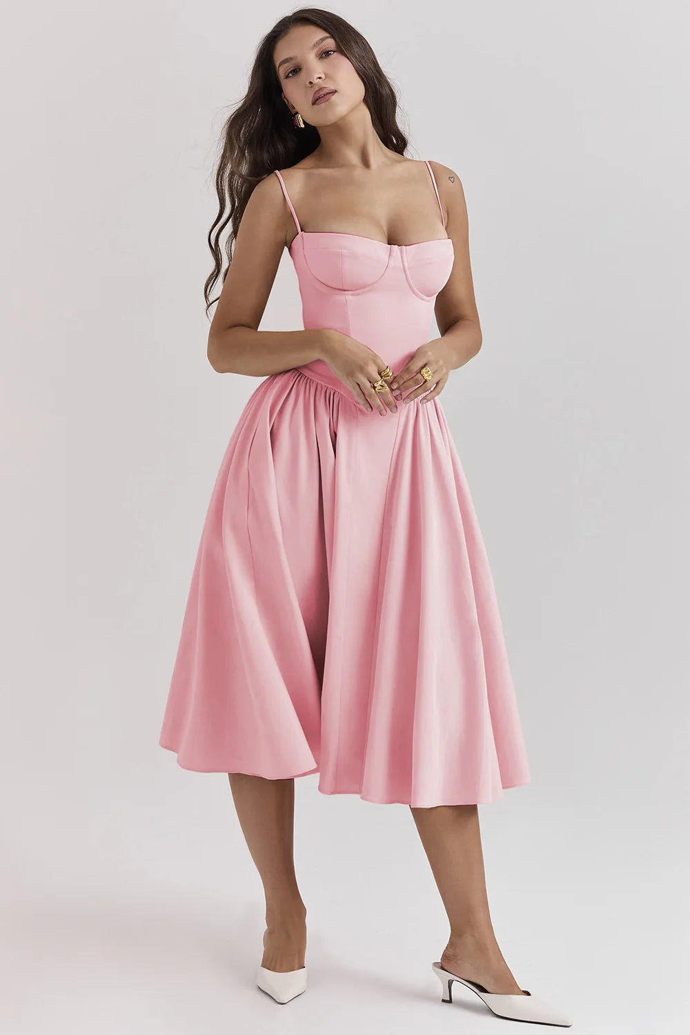 Midi Dress – Vintage Square Neck Sleeveless Summer Dress