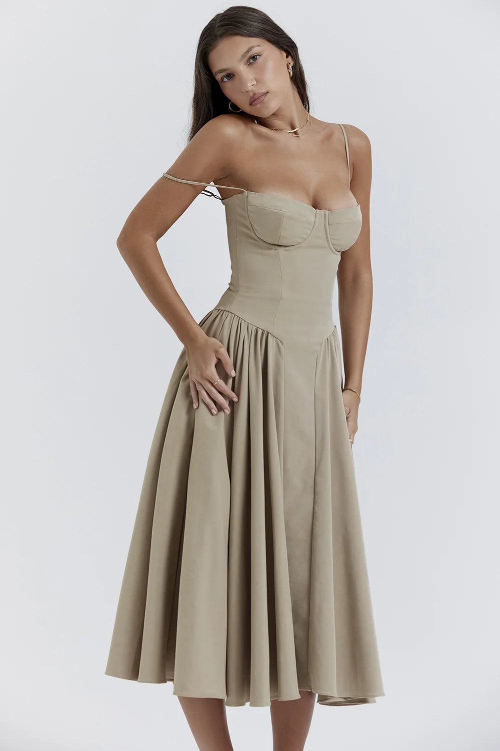 Midi Dress – Vintage Square Neck Sleeveless Summer Dress