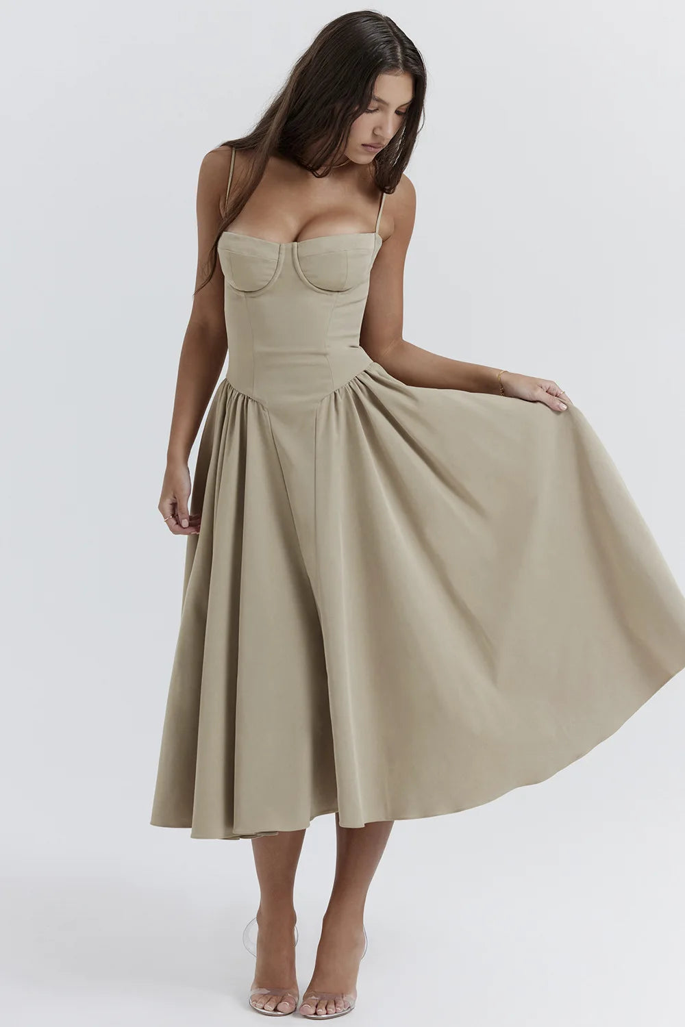 Midi Dress – Vintage Square Neck Sleeveless Summer Dress