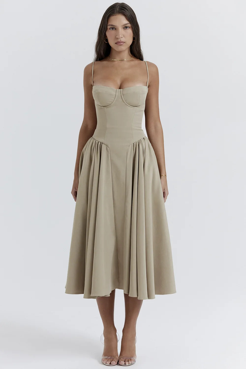 Midi Dress – Vintage Square Neck Sleeveless Summer Dress