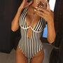 Alaina Striped V-Shaped Swimsuit-Jordyn the Label