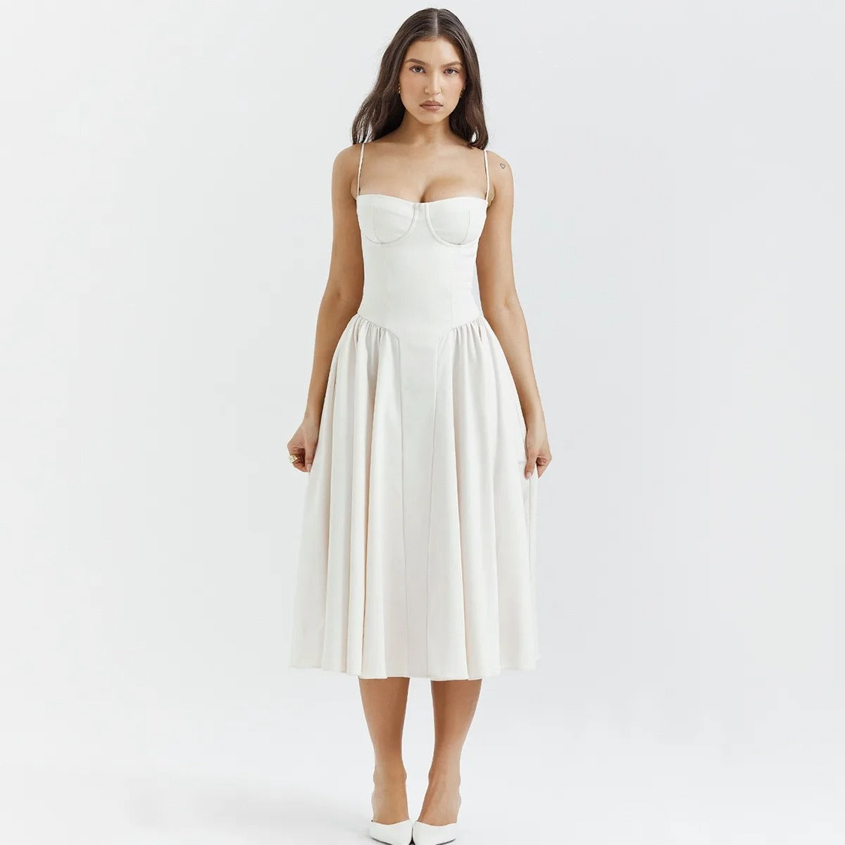 Midi Dress – Vintage Square Neck Sleeveless Summer Dress