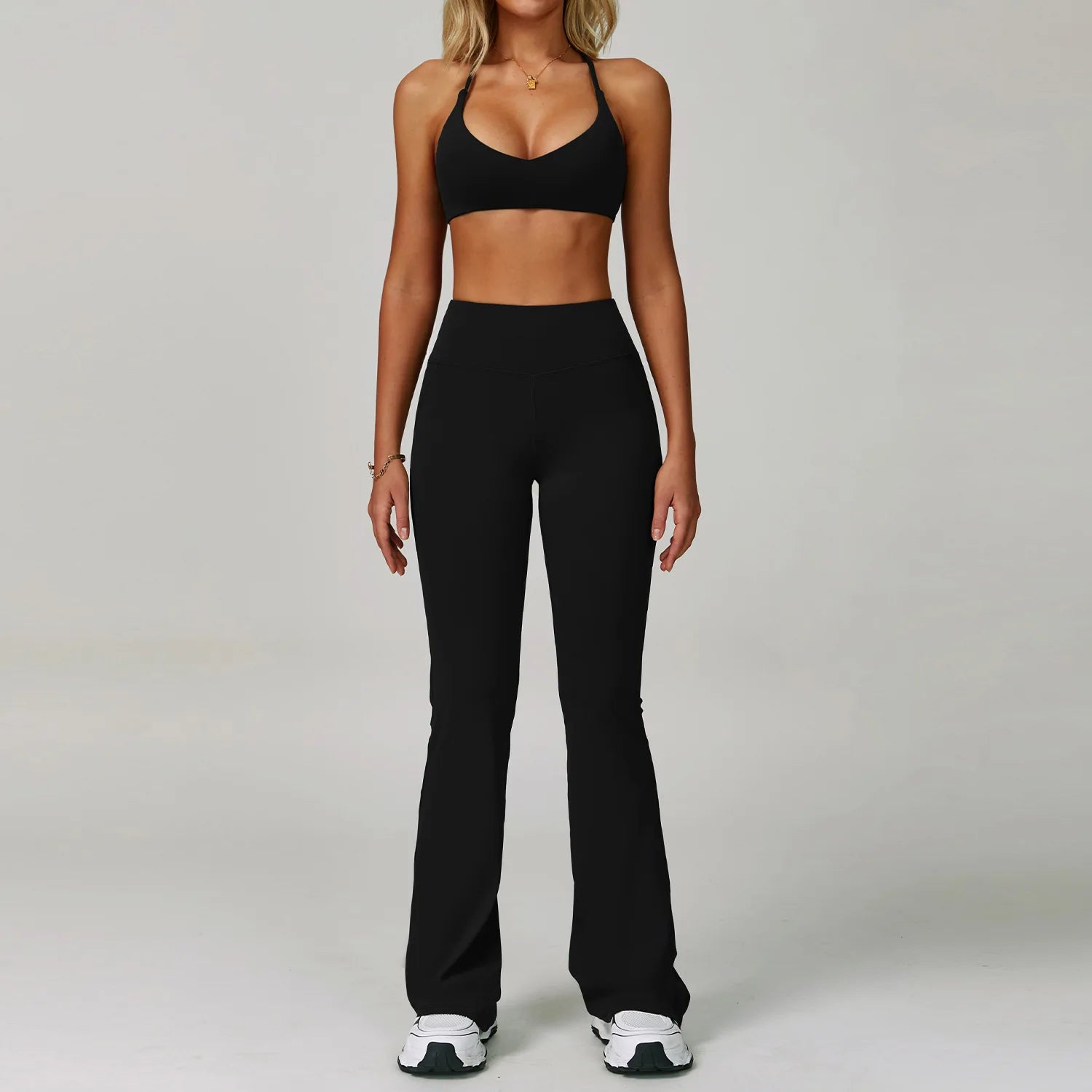 Yoga Set – Sports Bra & Flared Leggings 2 Piece Seamless Activewear Outfit