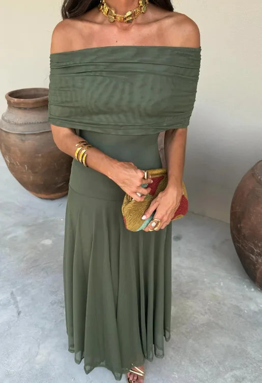 Off Shoulder Maxi Dress Elegant Evening Party Gown